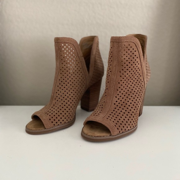 LUCKY BRAND - Brown Suede Peep Toe Booties - Picture 4 of 9